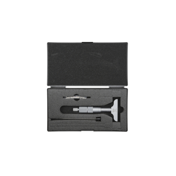 MITUTOYO 129-109 Depth Micrometer, Interchangeable Rods 0-50mm, 63mm Base