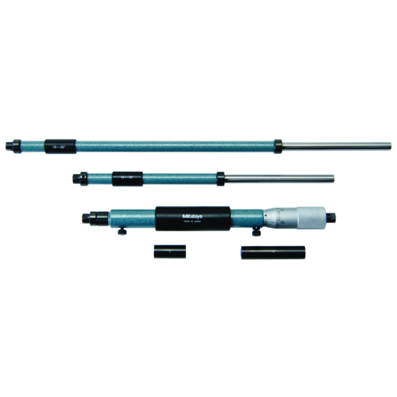 MITUTOYO 141-121 Inside Micrometer, Interchangeable Rods 8-20", with 3 Rods, Hardened Face
