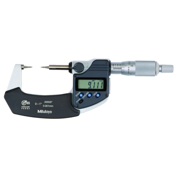 MITUTOYO 342-351-30 Digital Point Micrometer IP65 Inch/Metric, 0-1", 15° Tip