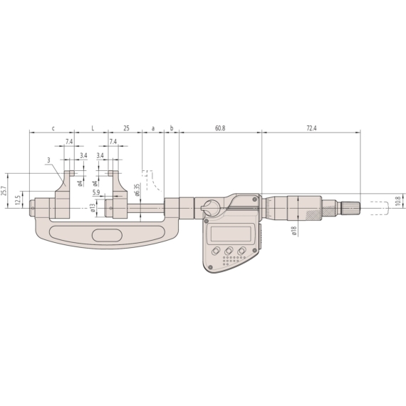 MITUTOYO 343-353-30 Digital Caliper Jaw Micrometer Inch/Metric, 3-4"