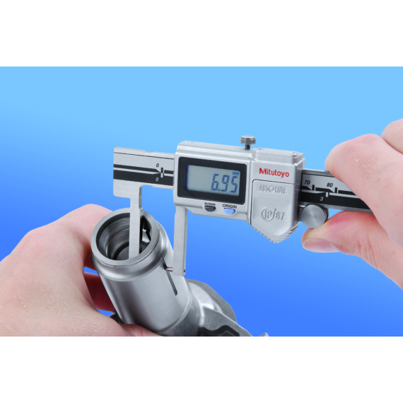 MITUTOYO 573-752-20 Digital ABS Neck Point Jaw Caliper Inch/Metric, 0-6", IP67, Thumb Roller