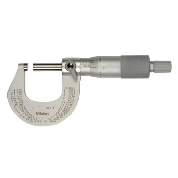 MITUTOYO 101-113 Outside Micrometer with Cr Finish Frame 0-1", Ratchet, 0,0001"